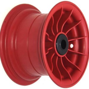 media__01933.1790042901.386.513 8"x4¾" Red Plastic Rim, 2" Bore, 102mm Hub Length, 2" x 1" Nylon Bushes