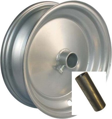 8"x65mm Steel Barrow Rim, 1" Plain Bore, 75mm Hub Length, Locking Stud, 1">Â¾" Steel Reducing Bush