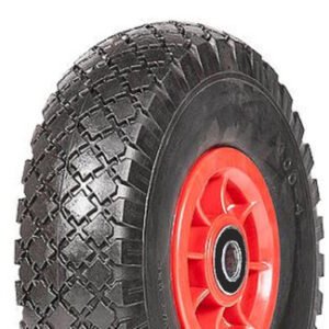 media__20253.1790042774.386.513 ASSEMBLY - 4"x55mm Red Plastic Rim, 300-4 Solid PU Diamond Tyre, 15mm HS Bearings - Pre-assembled