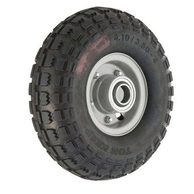 media__21285.1788122922.386.513 ASSEMBLY - 4"x45mm 2-Pc Steel Rim, 2" Bore, 410/350-4 Solid Rubber Tyre, 2"x1" Nylon Bushes