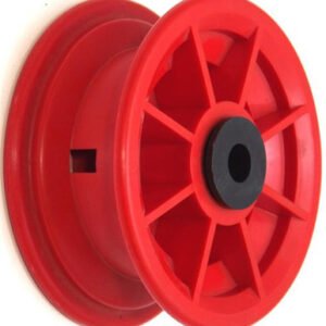 media__30074.1788127520.386.513 4"x55mm Red/Grey Plastic Rim, 35mm Bore, 72mm Hub Length, 35mm x ½" Nylon Bushes