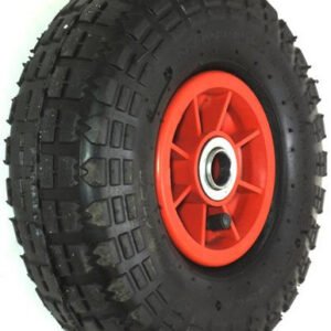 ASSEMBLY - 4"x55mm Red Plastic Rim, 410/350-4 4PR V6603 Road Tyre, 35mm x Â¾" Flange Bearings