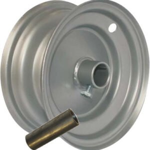 6"x65mm Steel Barrow Rim, 1" Plain Bore, 75mm Hub Length, Locking Stud, 1">Â¾" Steel Reducing Bush