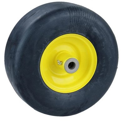 media__56704.1788121836.386.513 ASSEMBLY - 11/400-5 Solid Smooth Tyre, JD Yellow Rim, 3/4" Bearings, 5" Length Centred Hub