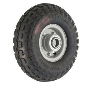 media__67892.1790042768.386.513 ASSEMBLY - 4"x45mm 2-Pc Steel Rim, 2" Bore, 410/350-4 Solid Rubber Tyre, 2"x3/4" Flange Bearings