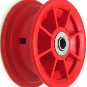media__73881.1788127518.386.513 4"x55mm Red/Grey Plastic Rim, 35mm Bore, 72mm Hub Length, 35mm x ½" Flange Bearings