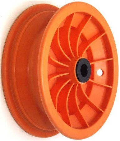 media__76971.1790040550.386.513 8"x65mm Red Plastic Rim, 35mm Bore, 70mm Hub Length, 35mm x 20mm Nylon Bushes