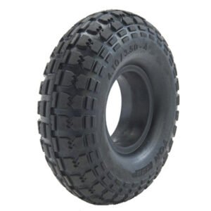 media__93937.1788123321.386.513 ASSEMBLY - 4"x55mm Red Plastic Rim, 410/350-4 Solid PU Block Tyre, 20mm Flange Bearings - Pre-assembled