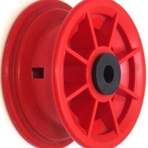 media__99961.1790040857.386.513 4"x55mm Red/Grey Plastic Rim, 35mm Bore, 72mm Hub Length, 35mm x 1" Nylon Bushes